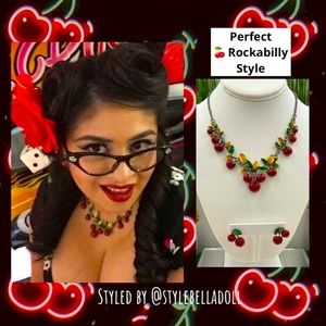 🆕 Cherry Rockabilly Pinup Necklace & Earrings set